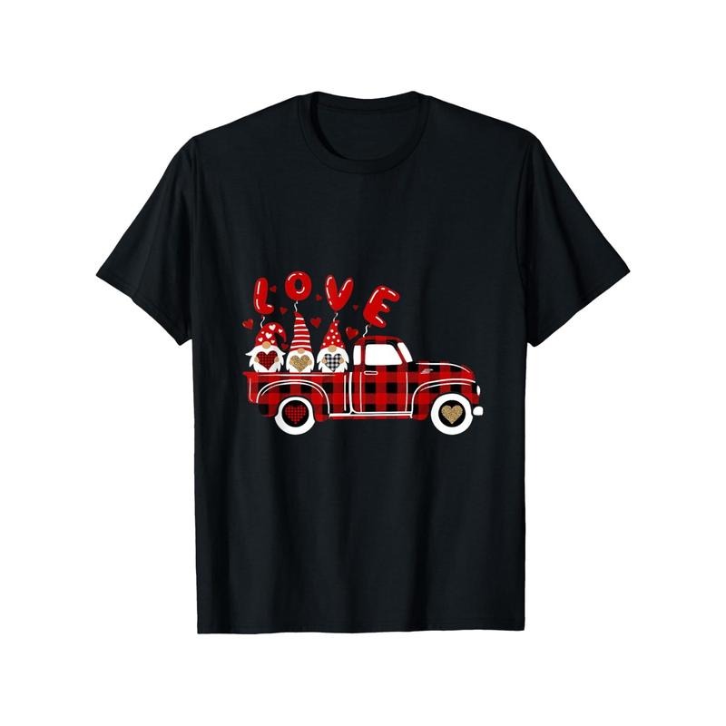 Red Plaid Truck Three Goblins Holding Love Hearts Valentine's Day T-shirt, 100% Cotton, Fabric Weight 180g, Gift for Male...