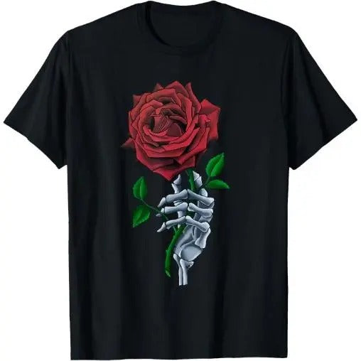 Red Rose Flower T-Shirt  Made in USA Men's Graphic T-Shirt with Skeleton Hand Hoodie, Sweatshirt | TeeBloomCo.com
