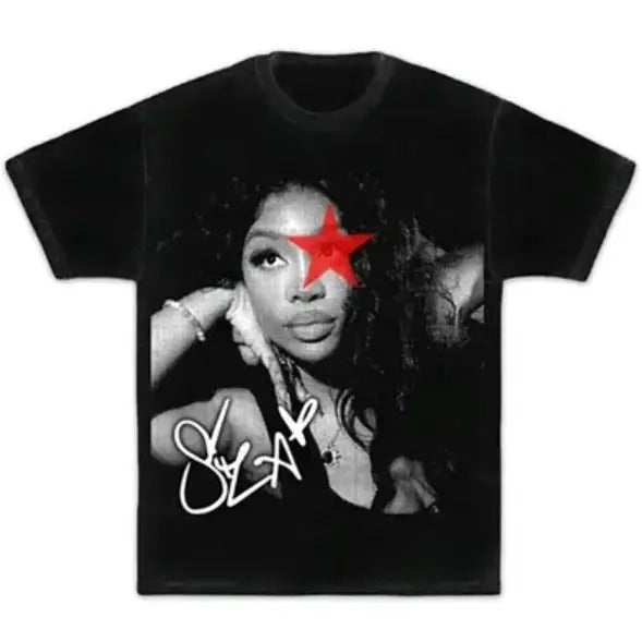 Red Star BW Sza Graphic Tee, Rap Hip Hop Shirt Classic Cotton Hoodie, Sweatshirt | TeeBloomCo.com