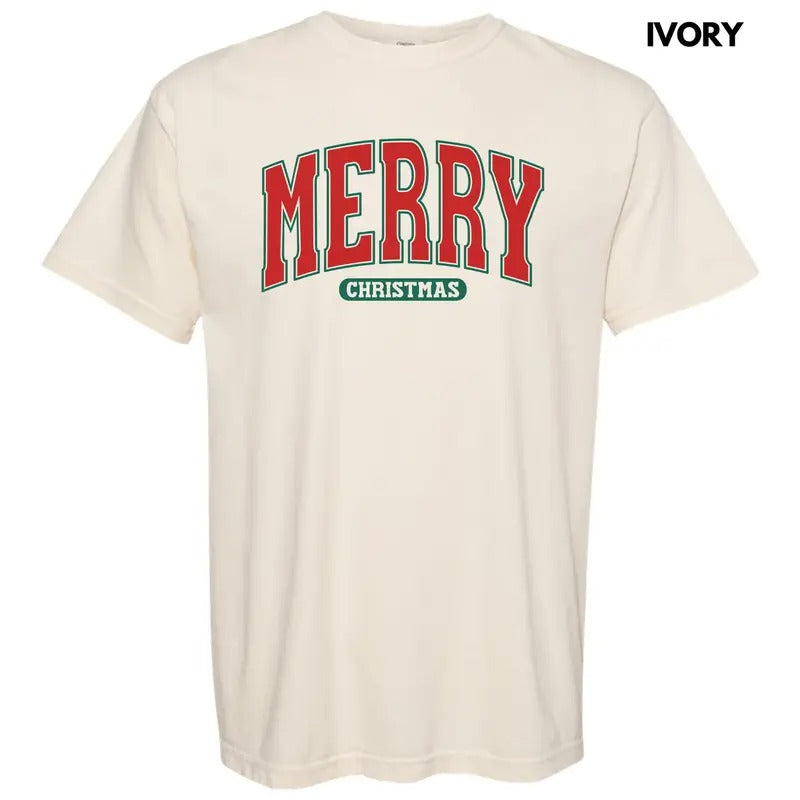 Red Varsity Merry Christmas Comfort Colors T-Shirt 'NLB' Hoodie, Sweatshirt | TeeBloomCo.com