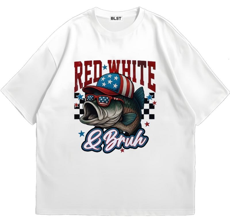 Red white & Bruh 4th July Fishing Bass Fishing T-Shirt Retro 90s Vintage Hoodie, Sweatshirt | TeeBloomCo.com