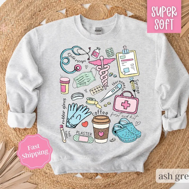 Registered Nurse Sweatshirt, Nurses Crewneck, Gift for Nursing Student, Womens Sweatshirt T-Shirts, Hoodie | TeeBloomCo.com