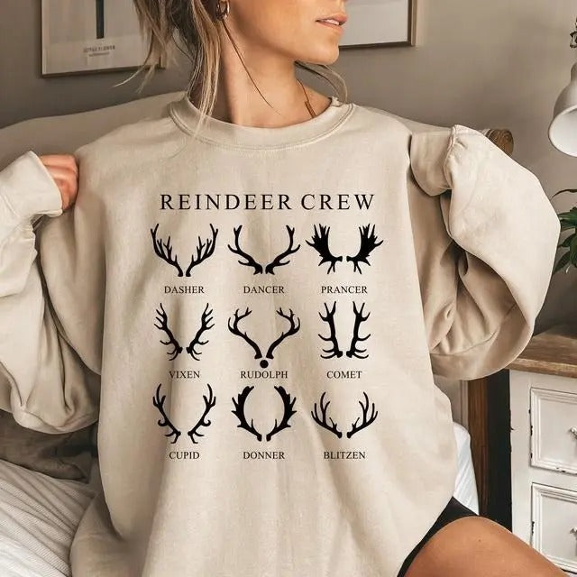 Reindeer Crew Sweatshirt, Christmas Reindeer Shirt, Winter Xmas Gift, Merry Christmas Holiday Tee Hoodie | TeeBloomCo.com