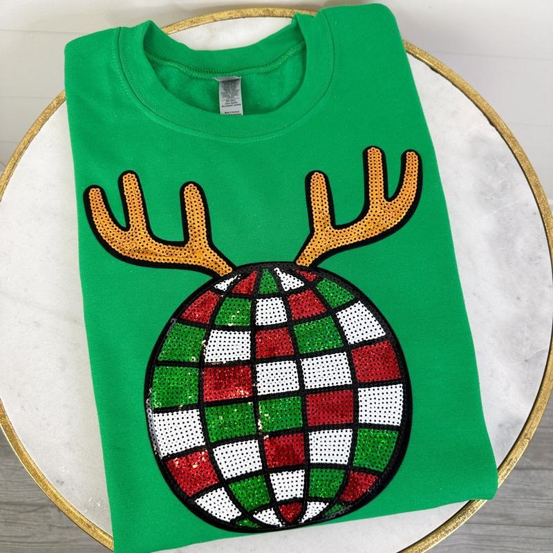 Reindeer Disco Patch Gildan Sweatshirt T-Shirts, Hoodie | TeeBloomCo.com