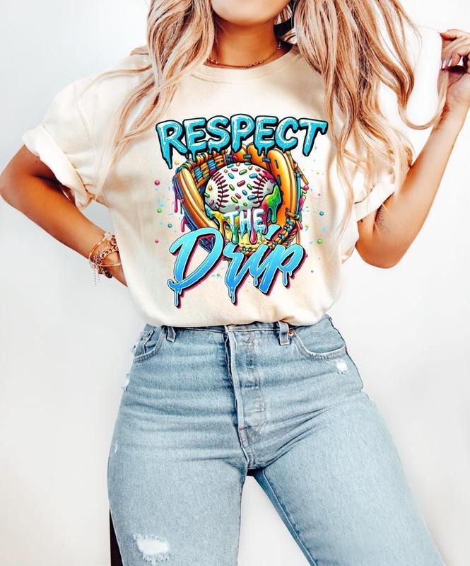 Respect The Drip Baseball Tee tshirt, Retro Sporty Print, Game Day Essential tshirt, women tops, shirt for women Hoodie,...
