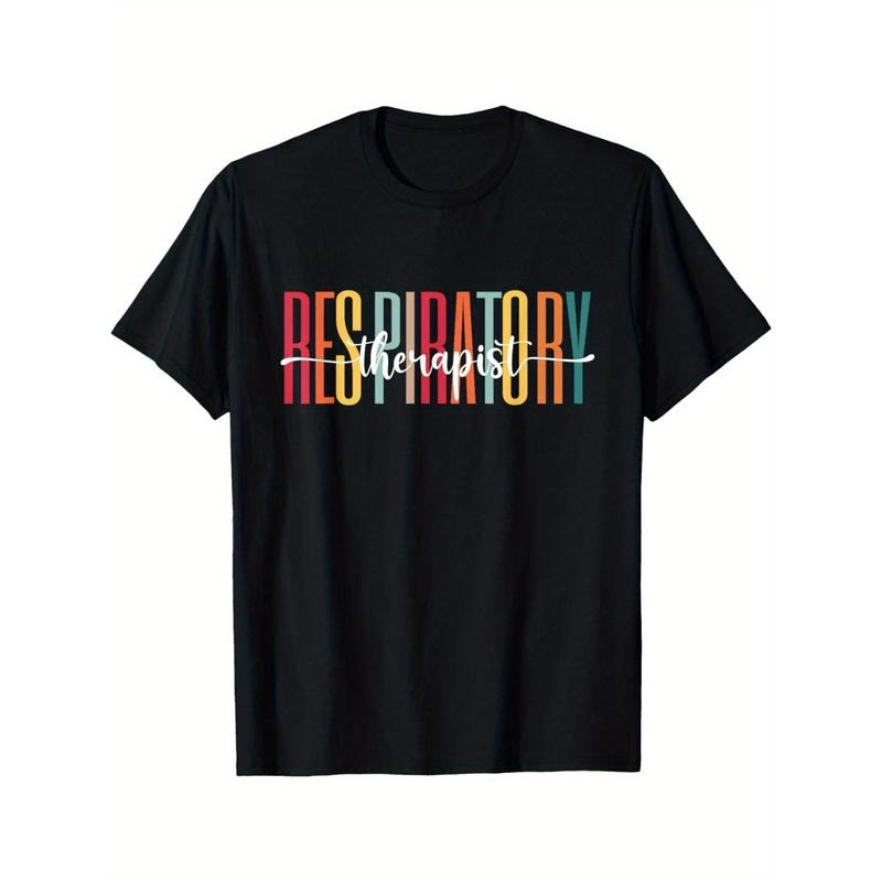 Respiratory Therapist T-Shirt - 100% Cotton Crew Neck Short Sleeve Geometric-Pattern Tee, Medium Stretch Knit Fabric,...