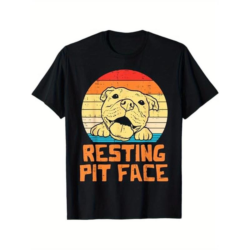 Resting Pit Face Retro Pitbull Pitty Dog Lover Owner Gift Theme Men's T - Shirt, 100% Cotton, Gift for Pitbull Owner, S