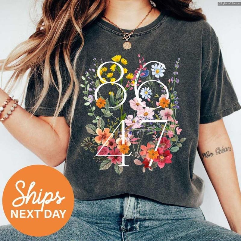 Retro 8647 Floral Anti #Trurmp Shirt, Democrat Liberal Pro Immigration, Subtle Anti ICE, Anti MAGA Republican Fascism Tee...