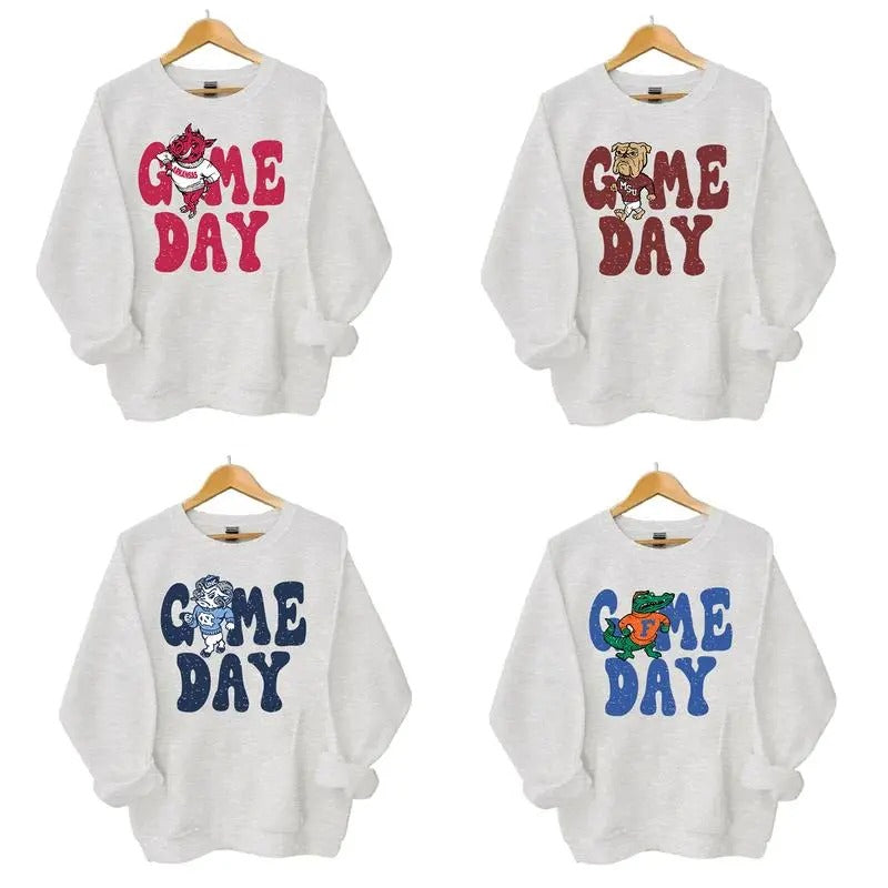Retro All College Football Mascot Game Day Bundle Sweatshirt, Ash Shirt, Fall Crewneck Unisex Sweaters Classic Cotton Hoodie