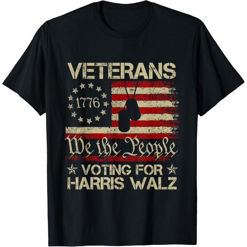 Retro America Flag Veterans Voting For Harris Walz 2024 T-Shirt made in usa Hoodie, Sweatshirt | TeeBloomCo.com