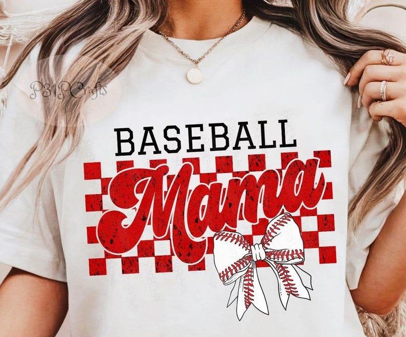 Retro Baseball Mama Checkered Tshirt, Baseball Mama, Retro Checkered Mama Tshirt, Baseball Coquette Bow Hoodie, Sweatshirt