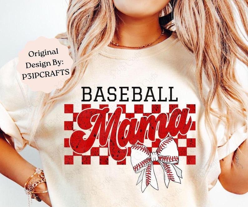 Retro Baseball Mama Checkered Tshirt, Baseball Mama, Retro Checkered Mama , Baseball Coquette Bow, Baseball Bow Hoodie,...