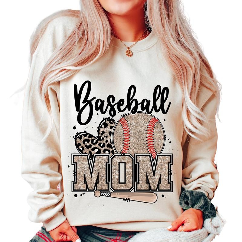 Retro Baseball Mom Sweater, Mother's Day Sweater Gift, Glitter Baseball Shirt, Sports Shirt Gift, Faux Sequin, Leopard...