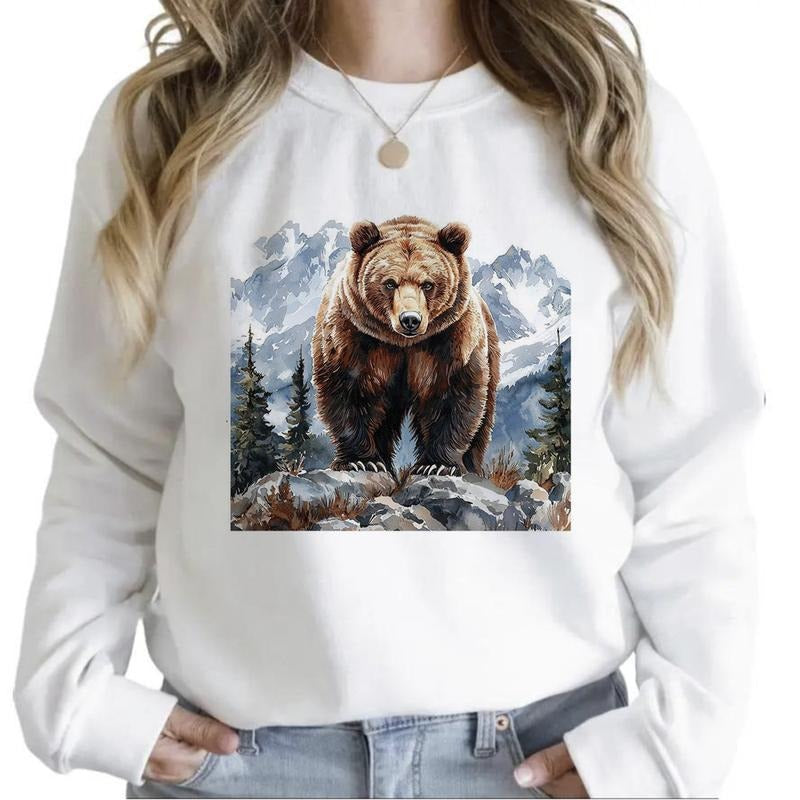Retro Bear and Mountain Forest Unisex Hoodie Sweatshirts Hunting Season & National Hunting Day Styles 1 Cotton Womenswear...