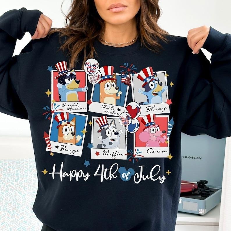 Retro Bluey 4th of July Shirt, Bluey Fan Shirt, Bluey Tee Shirt , Bluey Character, Funny Mom Tee Shirt, Bluey Muffin...