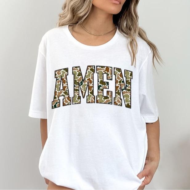 Retro Camo Amen Shirt, Camouflage Old Camo Amen Jesus Christian Shirt, Spring Bible Verses Tee, Gift for Her, Gift for...