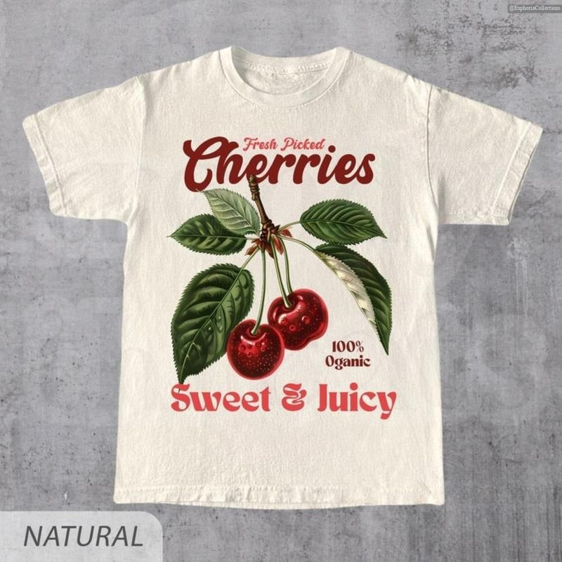 Retro Cherries Coquette Commercial Graphic Shirt, Vintage Cherry T-Shirt, Unisex Y2K Cotton Tee, Cool Gift , Global...