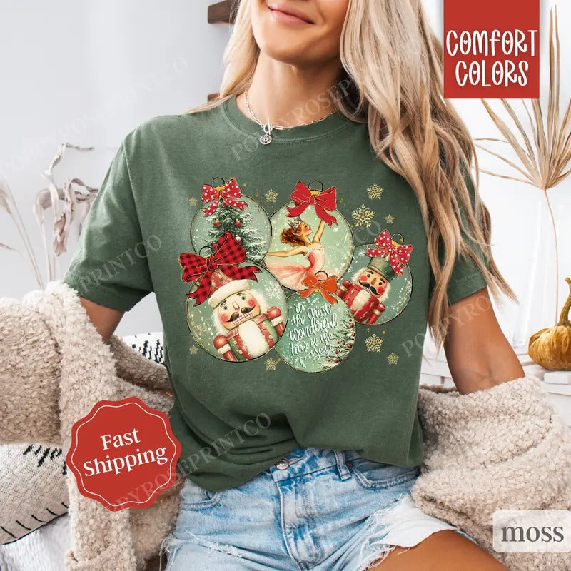 Retro Christmas Ornament Shirt Comfort Colors,  Cute Christmas Tee, Women's Holiday Tshirt Hoodie, Sweatshirt