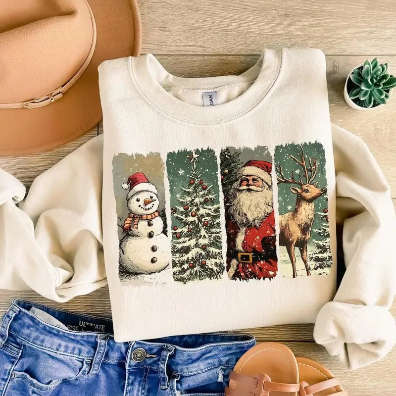 Retro Christmas Sweatshirt Hoodie T-shirt, Vintage Christmas Shirt, Santa Claus Shirt, Christmas Snowman Shirt, Christmas...