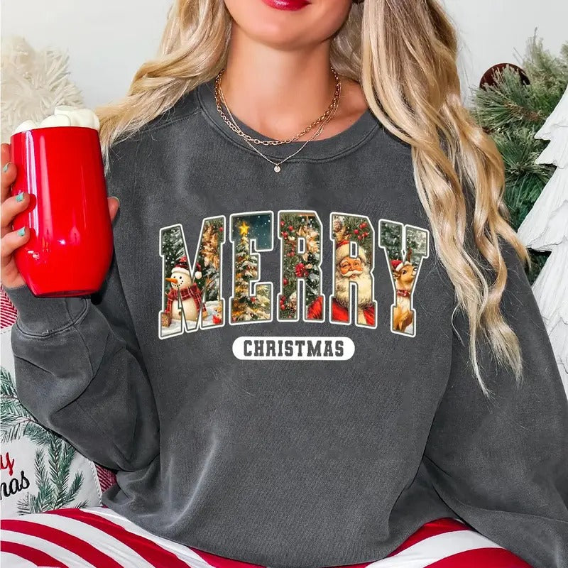 Retro Christmas Sweatshirt, Christmas Shirt, Vintage Christmas Sweater, Santa Claus Shirt, Vintage Christmas Sweatshirt,...