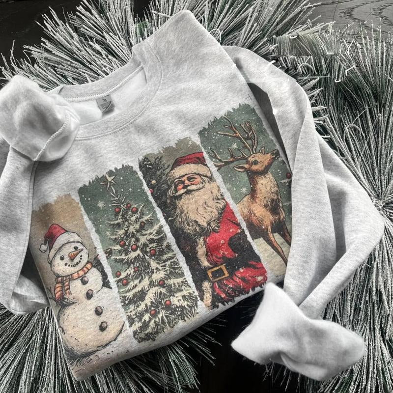 Retro Christmas Sweatshirt, Vintage Christmas Shirt, Santa Claus Shirt, Christmas Snowman Shirt, Christmas Tree Shirt,...