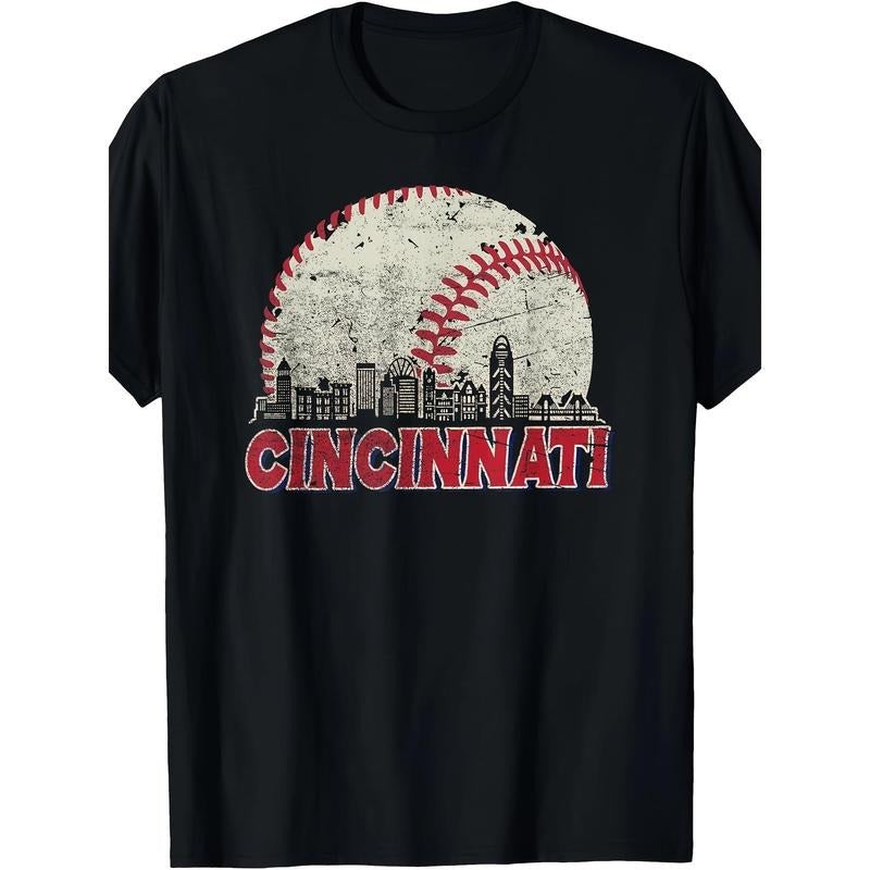 Retro Cincinnati cityscape baseball fan men's T-shirt made in usa Hoodie, Sweatshirt | TeeBloomCo.com