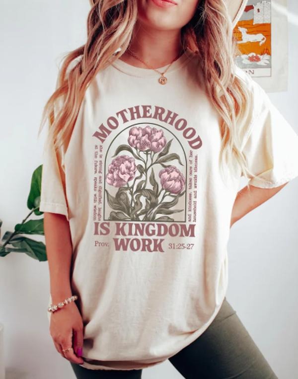 Retro Comfort Mom Tshirt, Motherhood Is Kingdom Work Shirt, Mothers Day Sweatshirt, Christian Mom Gift, Religious Mom Tee...