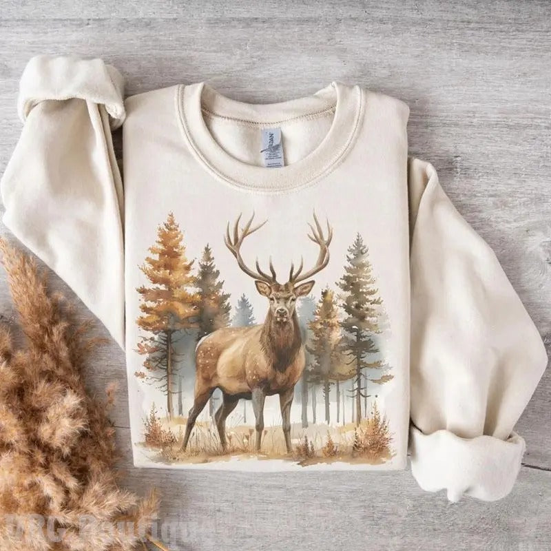 Retro Deer Wilderness Scene Sweatshirt 90s Nostalg Womenswear , For Men Top T-Shirts, Hoodie | TeeBloomCo.com
