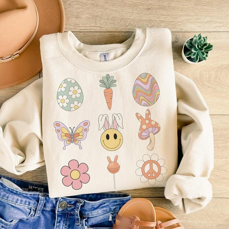 Retro Easter Sweatshirt, Groovy Easter Sweatshirt, Easter Sweatshirt S to 3XL T-Shirts, Hoodie | TeeBloomCo.com