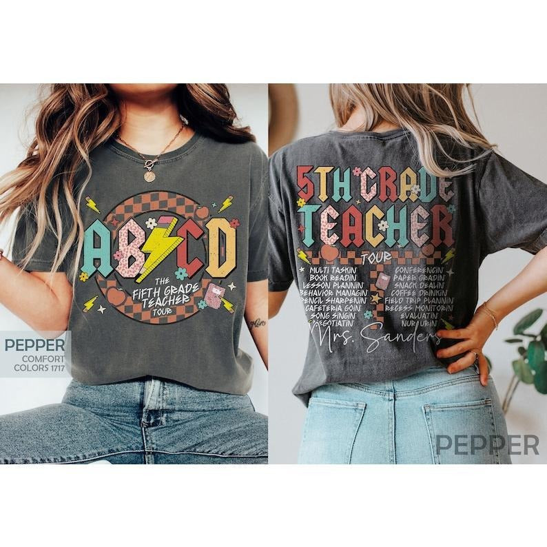 Retro Fifth Grade Teacher Tour Shirt, ABCD Teacher Tour Shirt for 5th Grade Teacher, Custom First Day of School Shirts...