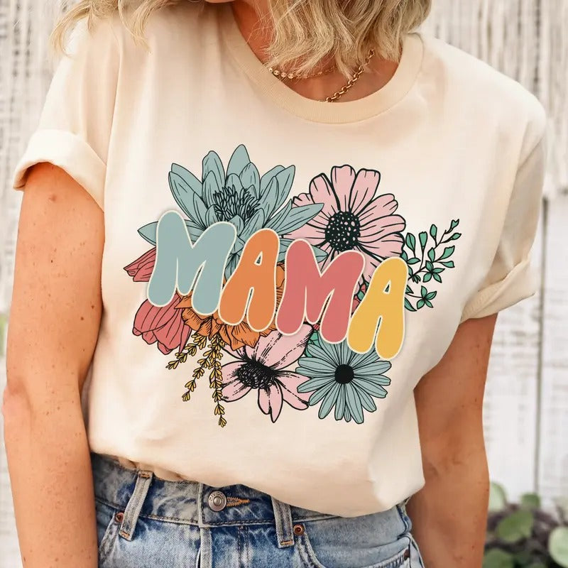 Retro Floral Mama T-shirt, Mom Shirt for Mom for Mother's Day, Mama T-shirt, Shirt for Mom for Mother's Day, Mama...