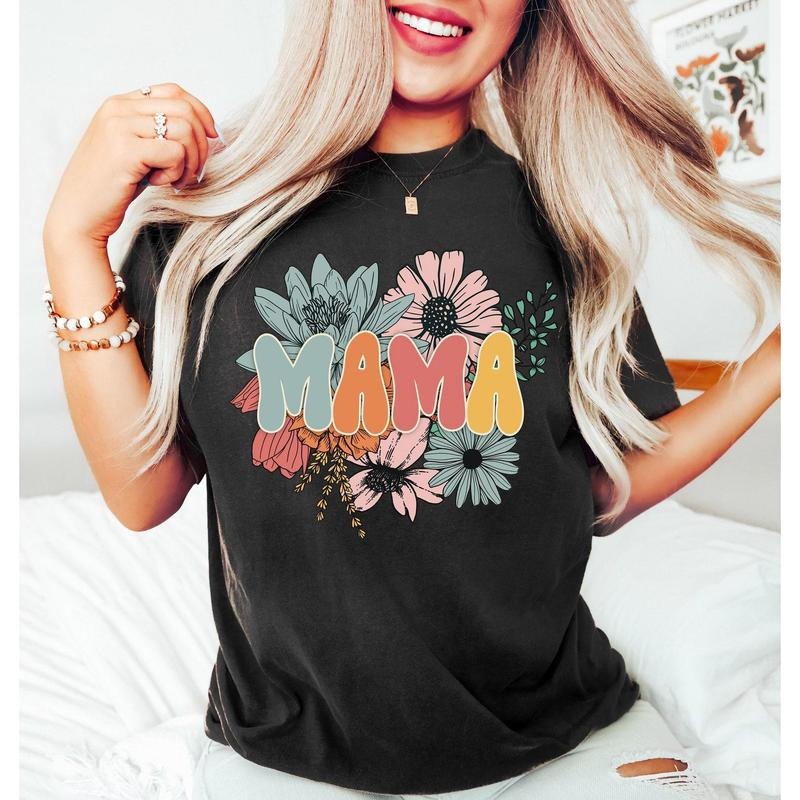 Retro Floral Mama T-shirt, Shirt for Mom for Mother's Day, Mama T-Shirt, Mom Shirt for Mom for Mother's Day, Mama...