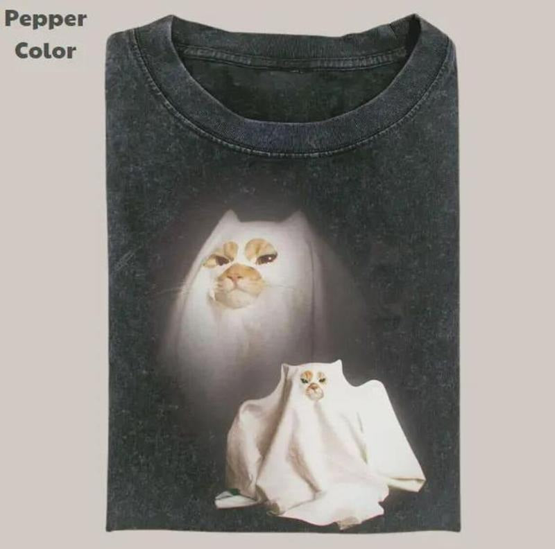 Retro Funny Ghost Kitten Wash Tee, Unisex Meme Cringe Funny Tee, Retro Horror Shirt, Horror Cereal Shirt, Halloween...