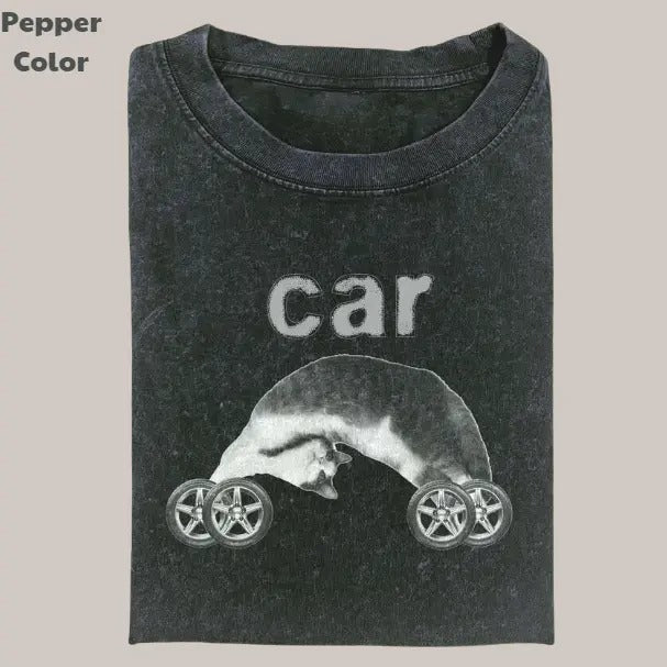 Retro Funny Vintage Graphic Tee, Cat Car T-Shirt, Unisex Meme Cringe Funny Dumb Shirt, Menswear Womenswear Streetwear...