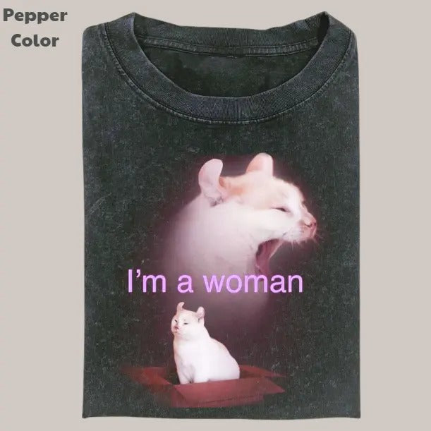 Retro Funny Vintage Graphic Tee, Cat I'm A Woman T-Shirt, Unisex Meme Cringe Funny Dumb Shirt, Menswear Womenswear...