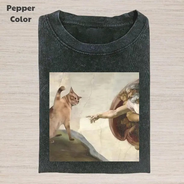 Retro Funny Vintage Graphic Tee, Cat Painting T-Shirt, Unisex Meme Cringe Funny Dumb Shirt, Menswear Womenswear...