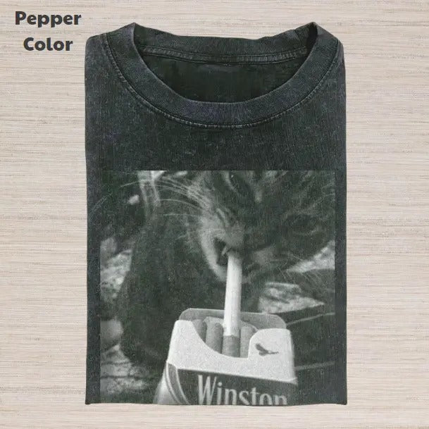 Retro Funny Vintage Graphic Tee, Cat Smoking Winston T-Shirt, Animal Shirt, Unisex Meme Cringe Funny Dumb Shirt, Gift For...