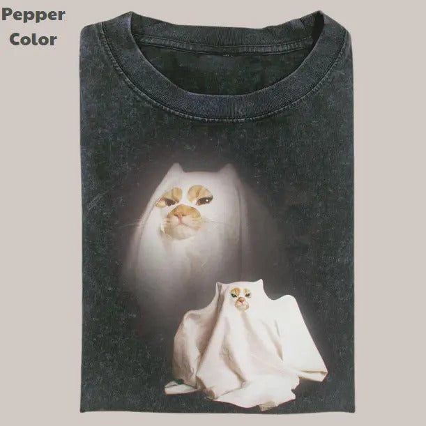 Retro Funny Vintage Graphic Tee, Ghost Kitten T-Shirt, Unisex Meme Cringe Funny Dumb Shirt, Menswear Womenswear...