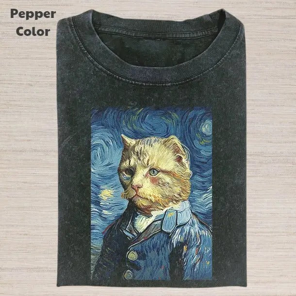 Retro Funny Vintage Graphic Tee, Van Gogh Is Cat T-Shirt, Unisex Meme Cringe Funny Dumb Shirt, Menswear Womenswear...