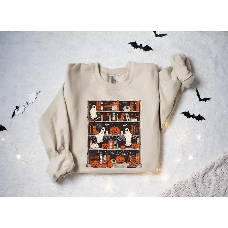 Retro Ghost Reading Books tshirt, Librarian Ghost Halloween, Halloween Teacher Sweatshirt, Halloween Shirt, Teacher Gift,...