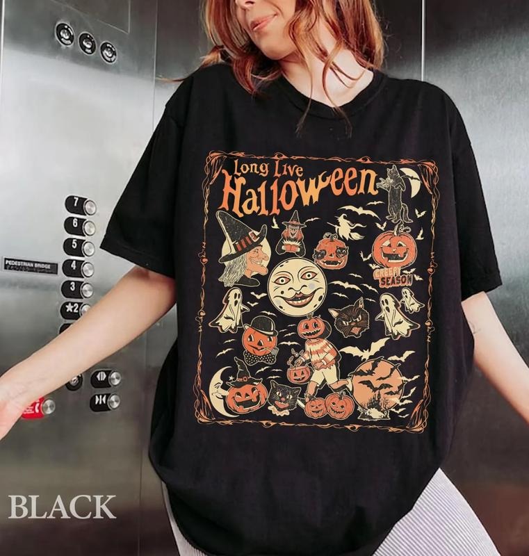 Retro Halloween Party Tee Shirt, Fall Vibes Halloween Sweater, Halloween Symbols Vintage Sweatshirt, Long Live Halloween...