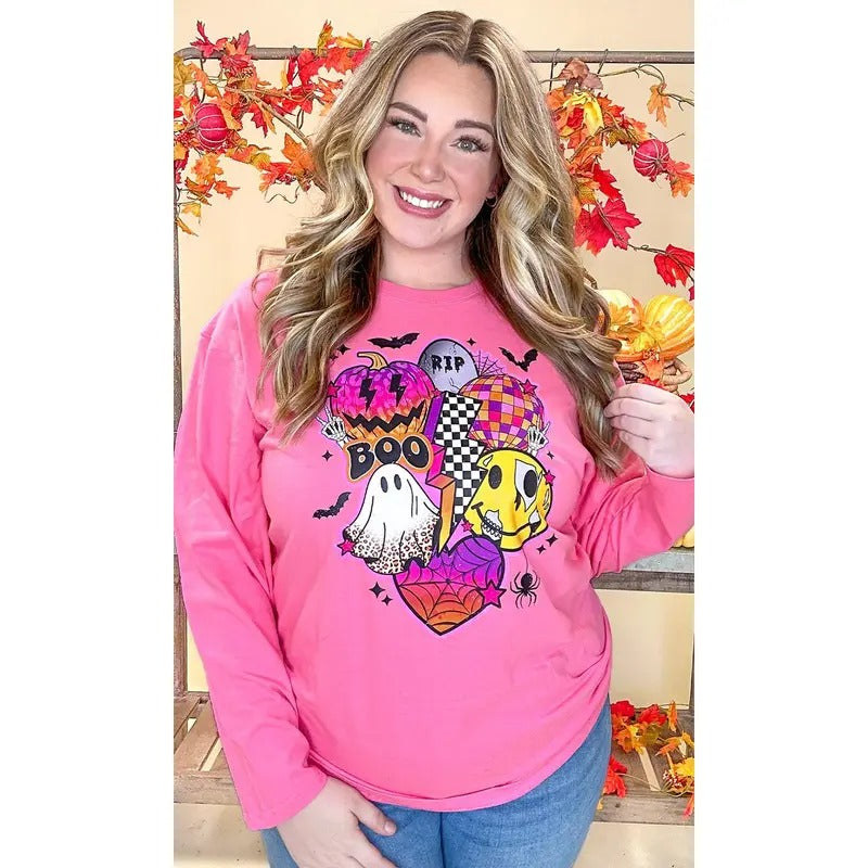 Retro Halloween Vibes Graphic Long Sleeve T-Shirt Hoodie, Sweatshirt | TeeBloomCo.com