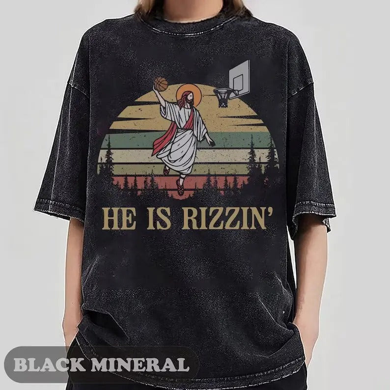 Retro He is Risen Funny Easter Shirt of Jesus Playing Basketball, Christian Faith Religious Shirt, Religious Easter,...