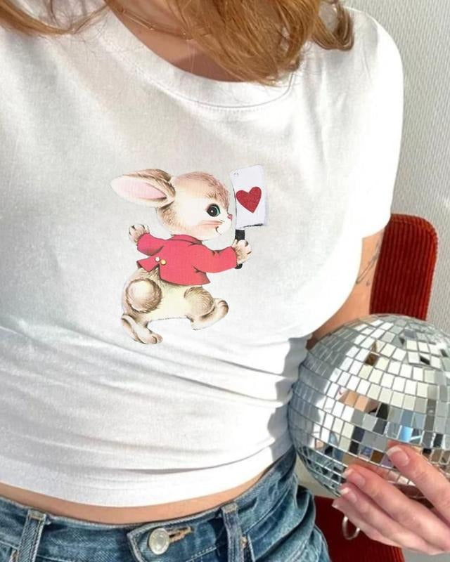Retro Heart Bunny Baby Tee, 90s Clothing, Coquette Aesthetic, Vintage Graphic, Y2K Shirt, Cute Baby Tee, 2000s fashion...