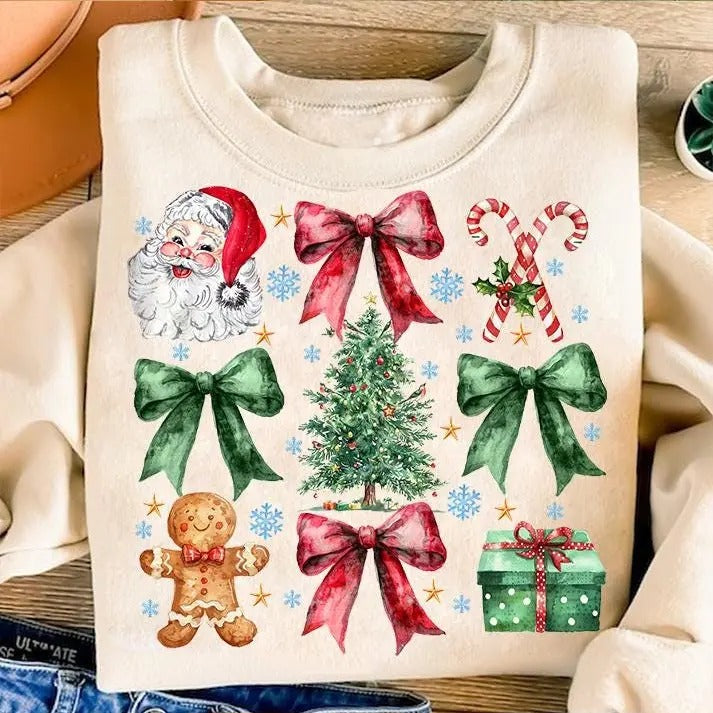 Retro Holidays Cotton Sweatshirt, Holiday Vibes Unisex Shirt, Coquette Christmas Unisex Shirt, Coquette Bow Cotton...