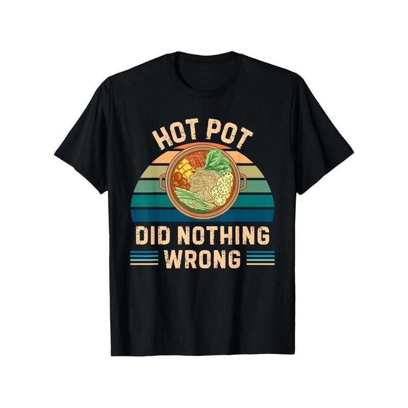 Retro Hot Pot Graphic T-Shirt - 100% Cotton, Casual Crew Neck, Short Sleeve, All-Season Comfort, Printed Pattern, Slight...