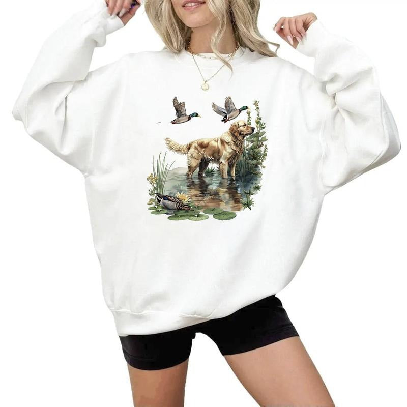 Retro Hunting Dog Lake Wetland Duck T-shirt Unisex Hoodie 4th of July Sweatshirts Hunting Season and National Hunting Day...