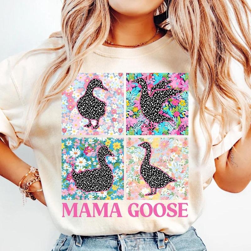 Retro Mama Goose Shirt, Trendy Goose Shirt, Goose Coquette Bow Shirt, Floral Mama Shirt, Goose Lover Shirt, Preppy Mama...