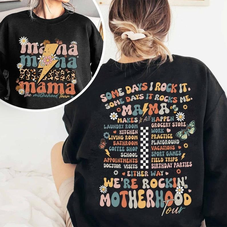 Retro Mama Rock Sweatshirt, Funny Motherhood Shirt, Mama Floral Vintage Gift For Mom, Some Days I Rock It Some Days ...