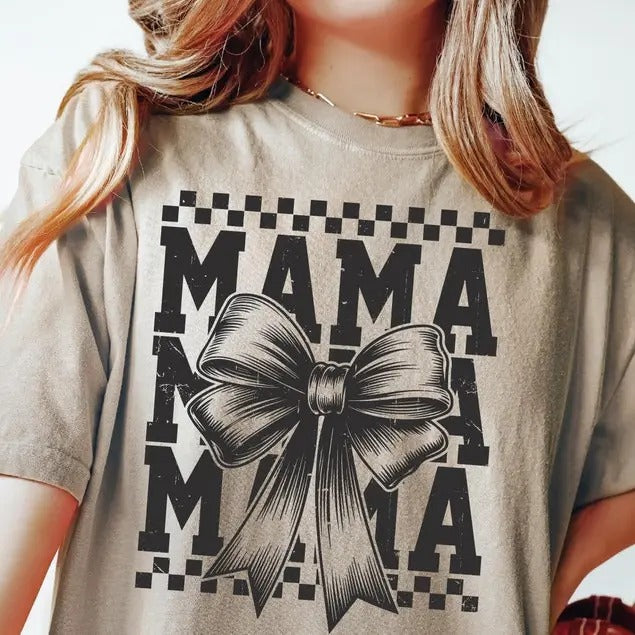 Retro Mama Svg Shirt Checkered Coquette Bow Svg Cut, Cricut, Mom T-Shirt Sublimation Designs, Gift For Mom Hoodie, Sweatshirt